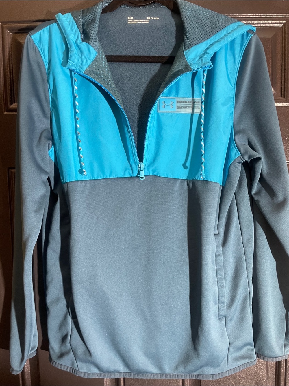 Under Armour Teal & Gray Half-Zip Hooded Pullover